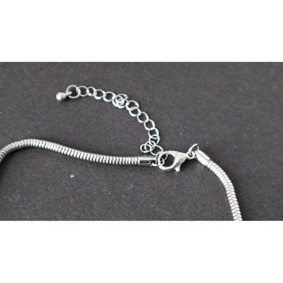 Vintage Modern Necklace Silver Toned Squares Black Center Snake Chain - Picture 5 of 5